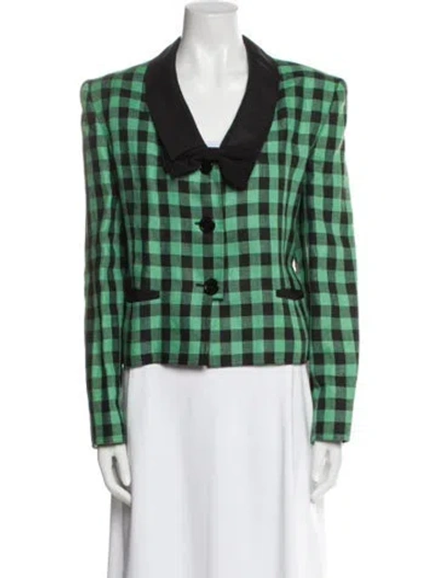 Pre-owned Valentino Linen Plaid Print Blazer In Green