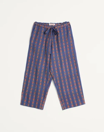 Valentino Linen Pyjama Bottoms With Voyage Imaginaire Print In Blue/orange/red/white