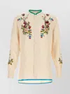 Valentino Linen Shirt With Embroidered Design And Mandarin Collar