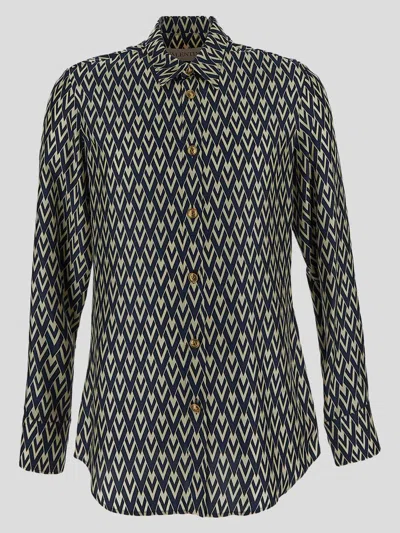 Valentino Linen Shirt With Gold “v” Button Detail