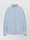 Valentino Light Blue Linen Shirt With Ruffles In Blue