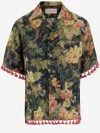 Valentino Linen Shirt Floral Print Fringed Edge In Red