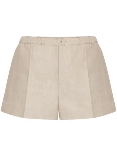 Valentino Linen Shorts With Button Detail In Neutrals