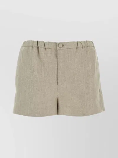 Valentino Linen Shorts With Back Pockets And Elastic Waistband In Brown