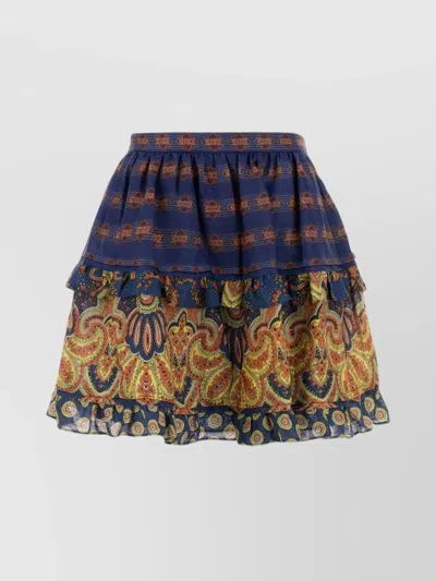 VALENTINO LINEN SKIRT WITH RUFFLED HEM AND PAISLEY PRINT