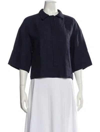Pre-owned Valentino Linen Three-quarter Sleeve Crop Top In Blue