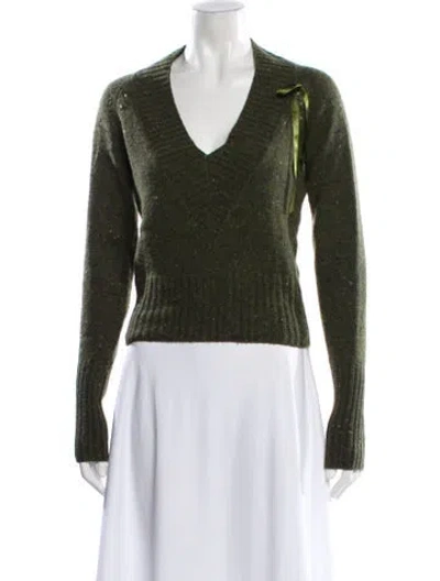 Pre-owned Valentino Linen V-neck Sweater In Green