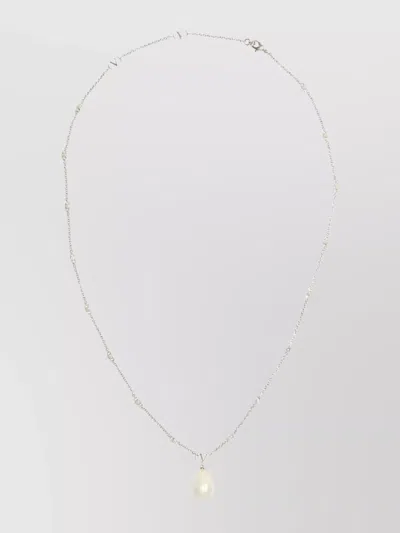 Valentino Garavani Link Chain Pearl Charm Pendant Necklace In Neutral