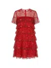 Valentino Lips-pattern Tiered Dress In Red