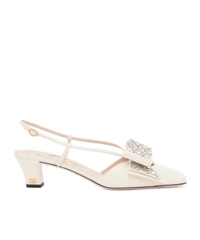 Valentino Garavani Little Sheepskin Slack-heeled High Heels In Ivory/silver