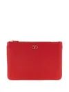 Valentino Llogo Signature Leather Clutch Bag In Red