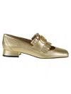 Valentino Block Heel Loafers With Gold Fringed Detail