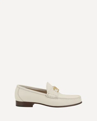 Valentino Garavani Ivory Leather V Logo Signature Loafers In White