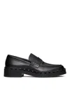 Valentino Leather Penny Loafers In Black