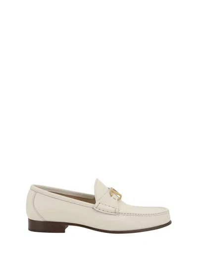 Valentino Garavani Ivory Leather V Logo Signature Loafers In White