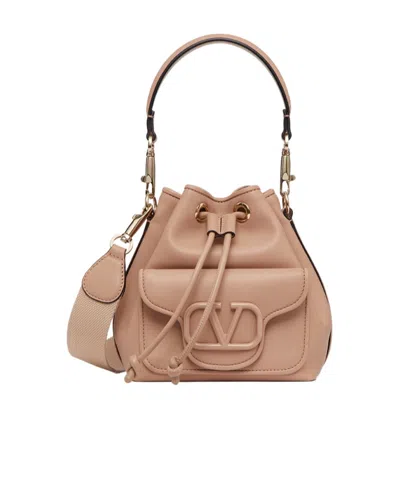 Valentino Garavani Locò Calfskin Bucket Bag In Nude
