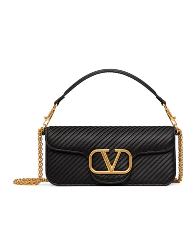 Valentino Garavani Locò Shoulder Bag In Pleated Nappa In Black