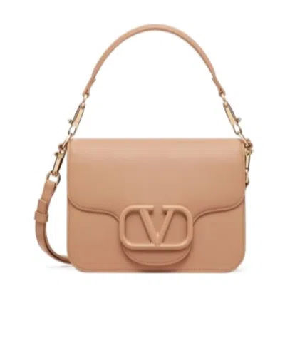 Valentino Garavani Locò Calfskin Shoulder Bag In Nude