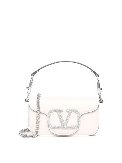 Valentino Garavani Loc Shoulder Bag With Jeweled Logo In White