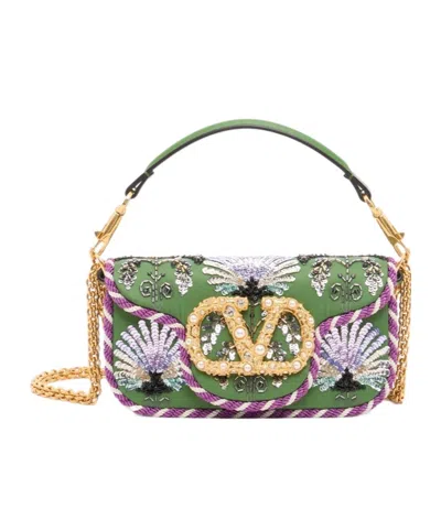 Valentino Garavani Loc Small Satin Shoulder Bag In Green