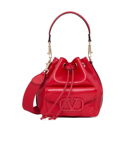 Valentino Garavani Locò Calfskin Bucket Bag In Red
