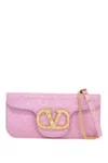 Valentino Garavani Textured Moire Clutch With Signature Logo In Pink