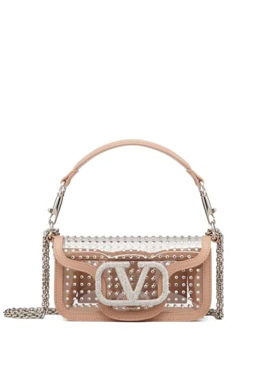 Valentino Garavani Locò Crystal-embellished Shoulder Bag In Neutrals