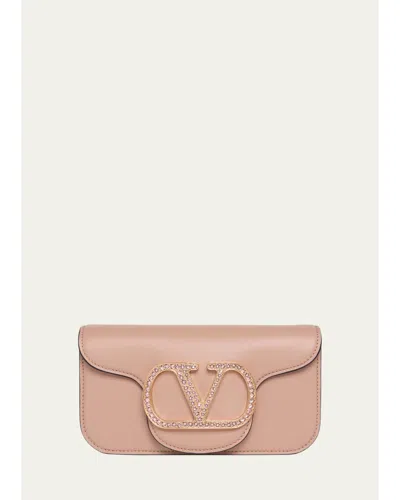 Valentino Garavani Loco Crystal Vlogo Leather Shoulder Bag In Rose