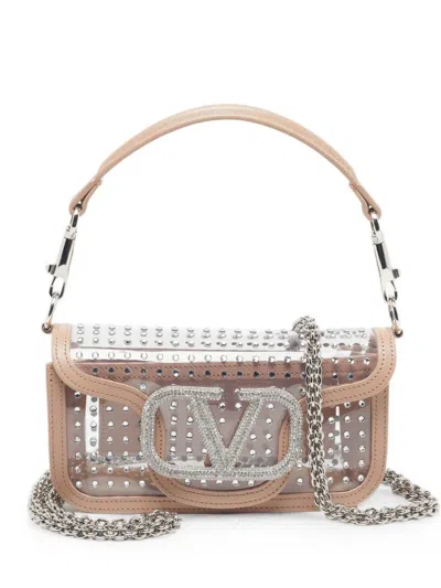 Pre-owned Valentino Garavani Locò Crystal-embellished Shoulder Bag In Neutral