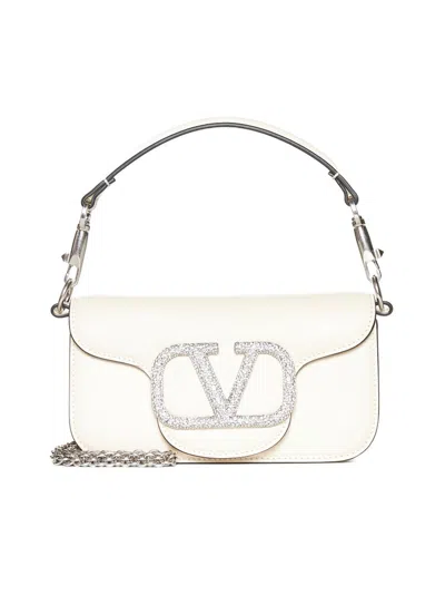 Valentino Garavani Valentino Locò Embellished Foldover Top Small Shoulder Bag In White