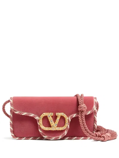 Valentino Garavani Locò Jewel-embellished Vlogo Clutch In Pink