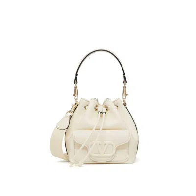 Valentino Garavani Locò Leather Bucket Bag In White