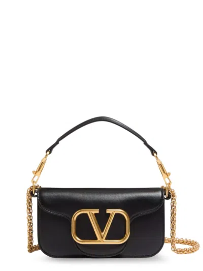 Valentino Garavani Locò Leather Shoulder Bag In Black