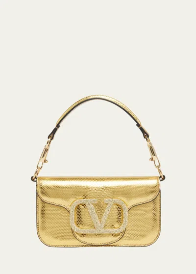 Valentino Garavani Locò Metallic Calfskin Leather Shoulder Bag In Gold