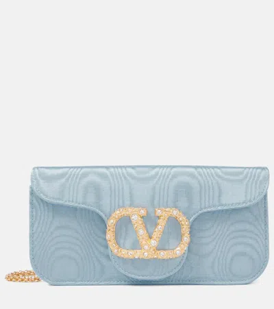 Valentino Garavani Locò Mini Embellished Moiré Clutch In Blue