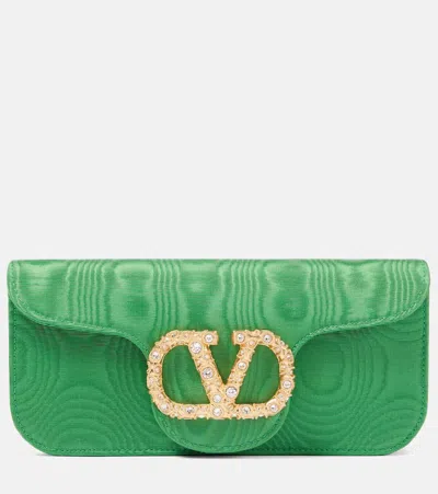 Valentino Garavani Locò Mini Embellished Moiré Clutch In Green