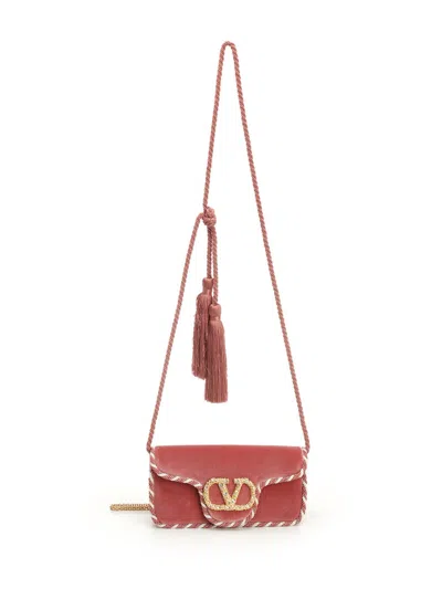 Valentino Garavani Locò Mini Velvet Clutch In Pink