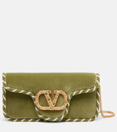 Valentino Garavani Locò Mini Velvet Shoulder Bag In Green