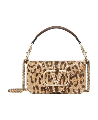 Valentino Garavani Locò Rhinestone Animal-pattern Shoulder Bag In Nude