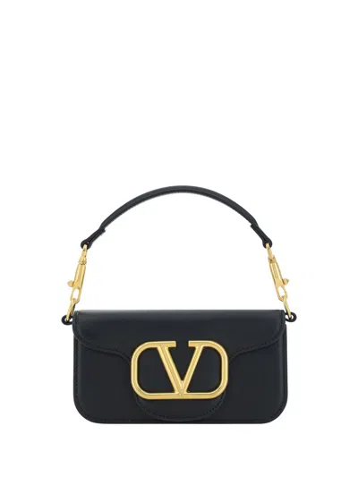 Valentino Garavani Locò Vlogo Leather Shoulder Bag In Black
