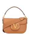 Valentino Structured Leather Shoulder Bag With Gold Hardware In Almond Beige
