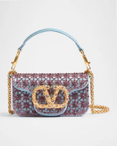 Valentino Garavani Loco Small Crystal Shoulder Bag In Amethyst Cloudy Blue