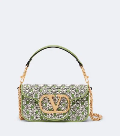 Valentino Garavani Small Sequin Flower Shoulder Bag In Green
