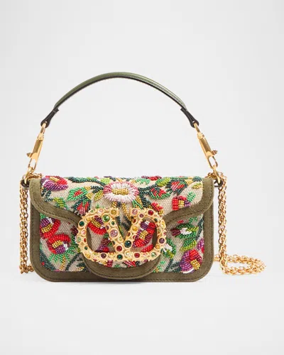 Valentino Garavani Loco Small Flower Beaded Shoulder Bag In Multi Green