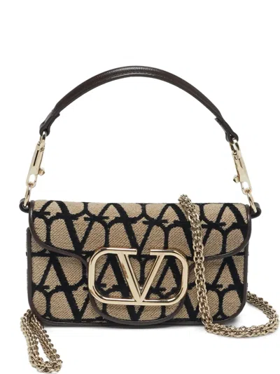 Pre-owned Valentino Garavani Locò Small Iconographe Canvas Shoulder Bag In Neutral