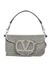 Valentino Locò Vlogo Small Embellished Leather Shoulder Bag In Crystal