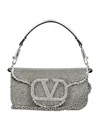 Valentino Locò Vlogo Small Embellished Leather Shoulder Bag In Grey