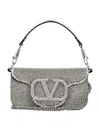 Valentino Locò Vlogo Small Embellished Leather Shoulder Bag In Clear