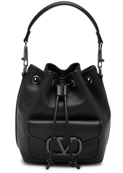 Valentino Garavani Locò Small Leather Bucket Bag In Black