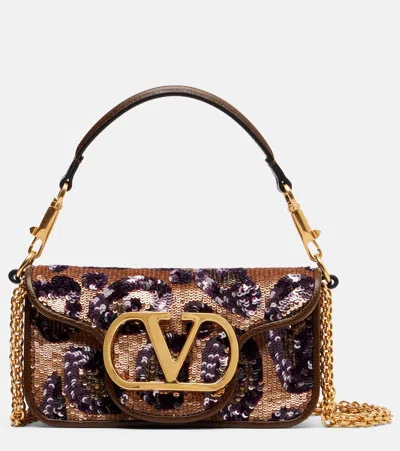 Valentino Garavani Small Loco Sequin Silk Shoulder Bag In Brown
